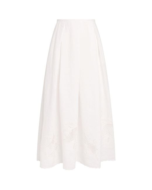 Lafayette 148 New York White Organic Linen Broderie Anglaise Maxi Skirt