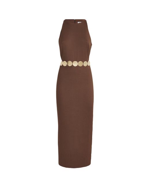 Veronica Beard Brown Linen-Blend Isla Midi Dress