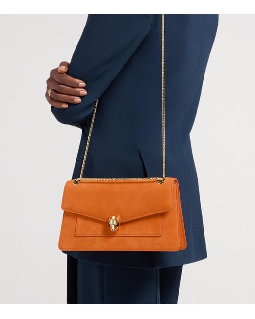 BVLGARI Orange Suede Serpenti Forever Top-Handle Bag