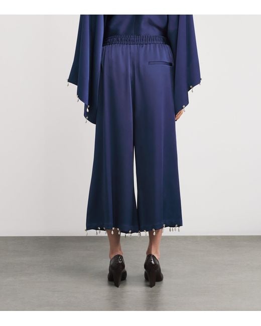 Stella McCartney Blue Satin Faux Pearl-Embellished Wide-Leg Trousers