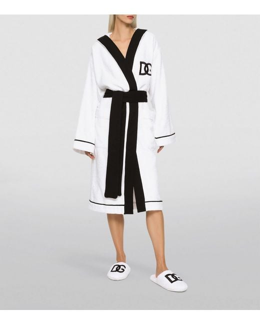 Dolce & Gabbana White Terry Cotton Dg Logo Robe