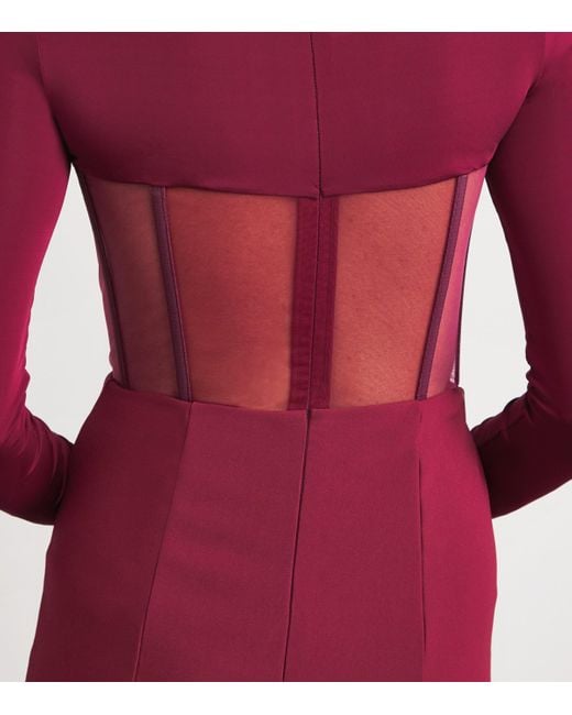 Nensi Dojaka Red Mesh Corseted Midi Dress