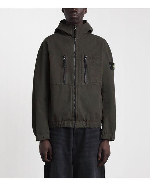 Stone Island Black Organic Cotton Ripstop Hooded Overshirt for men