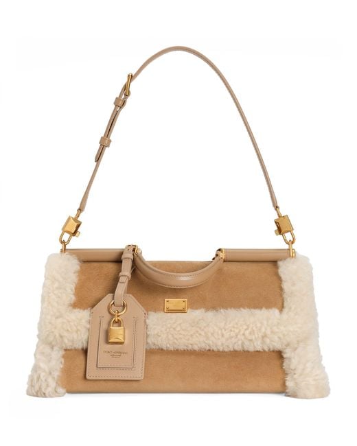 Dolce & Gabbana Metallic Calfskin Fur-Trim My Sicily Top-Handle Bag