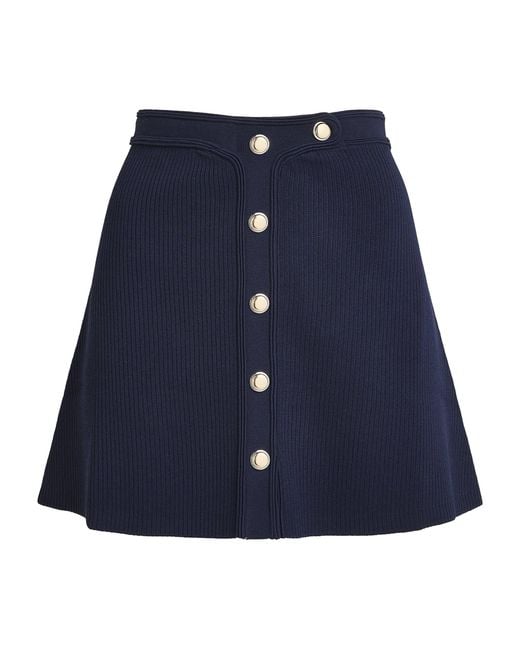 Sandro Blue Rib-Knit Mini Skirt