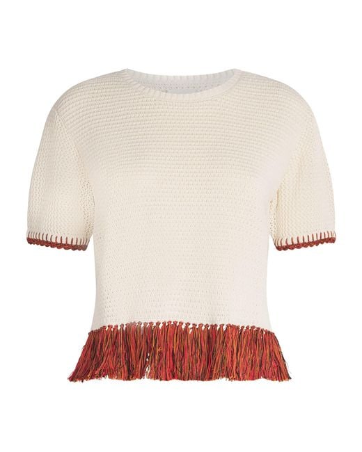 Escvdo White Crochet Fringe Amada T-Shirt