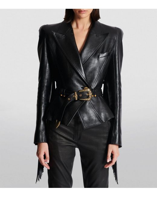 Balmain Black Leather Jolie Madame Blazer