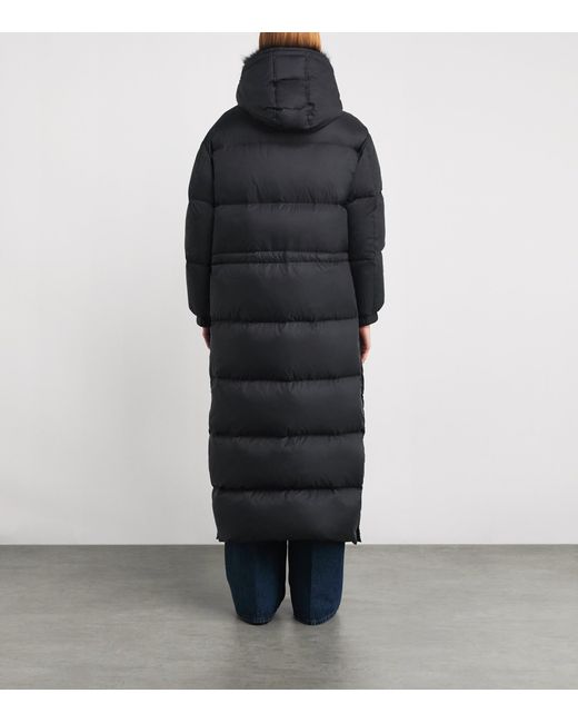 Yves Salomon Black Down Fur-Trim Extra-Long Puffer Jacket