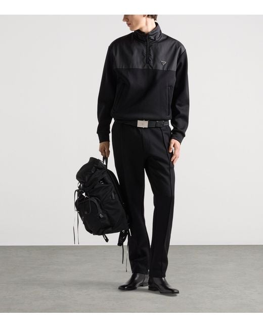 Prada Black Cotton And Re-Nylon Straight Trousers for men
