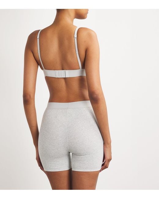 Skims Gray Stretch-Cotton Ribbed Boxer Shorts