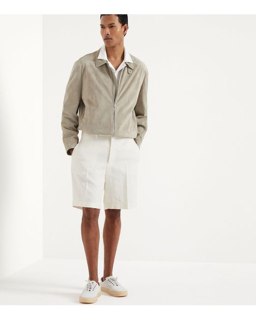 Brunello Cucinelli White Linen-silk-blend Bermuda Shorts for men
