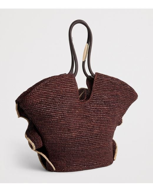 Zimmermann Brown Raffia Ruffled Goldentime Tote Bag