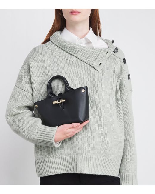 Longchamp Black Extra Small Leather Le Roseau Top-Handle Bag