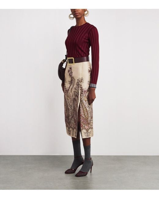 Etro Natural Fil Coupé Paisley Midi Skirt