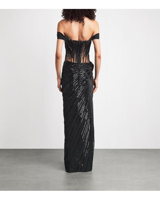 Gaurav Gupta Black Off-The-Shoulder Obsidian Crest Gown
