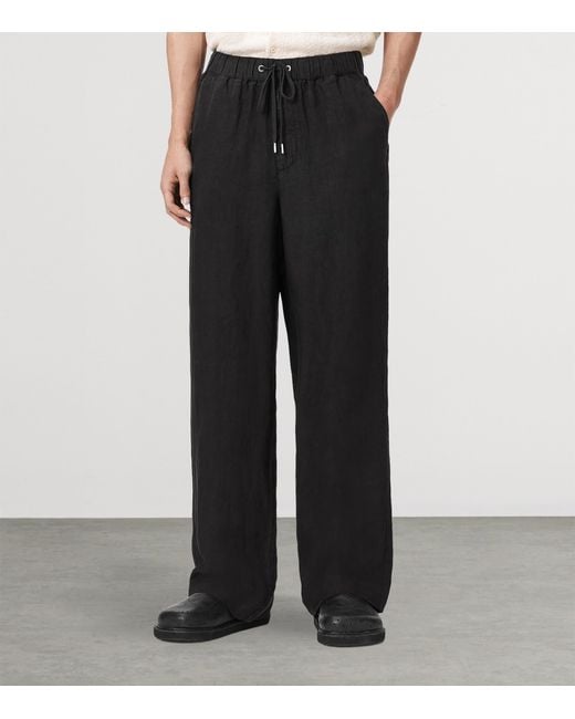 AllSaints Black Linen Sharp Trousers for men