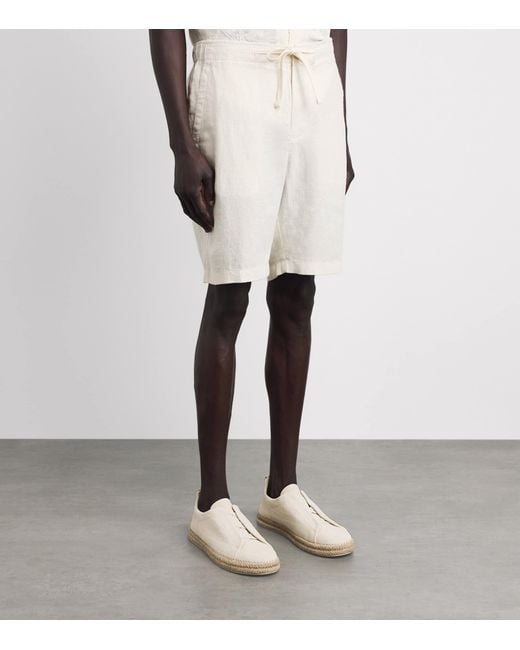 Vince White Linen Drawstring Shorts for men
