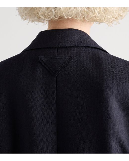 Prada Blue Wool Herringbone Blazer