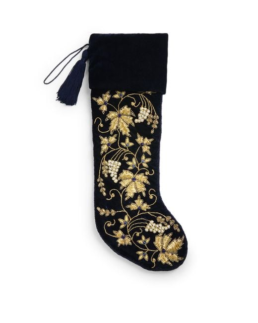 Harrods Black Bead-Embellished Tassel Stocking
