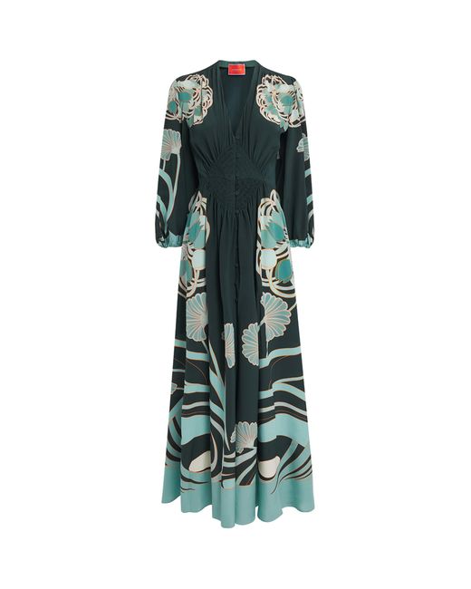 LaDoubleJ Green Silk Printed Camerino Maxi Dress