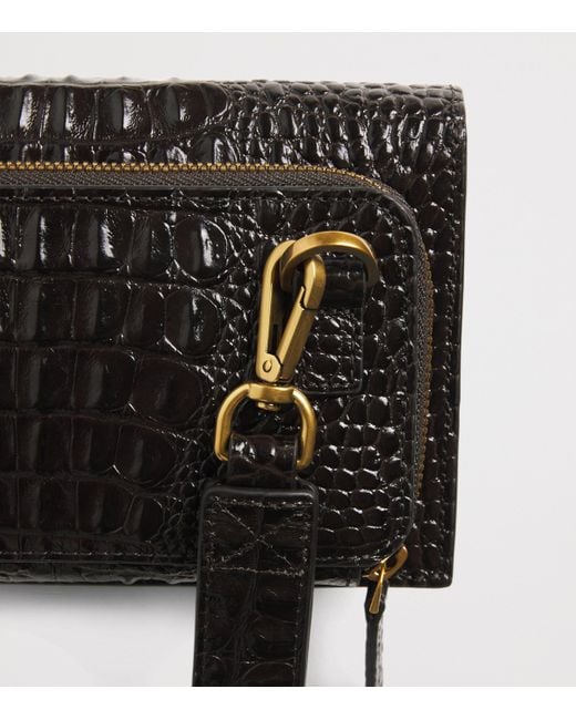 Emporio Armani Black Leather Croc-Embossed Rectangular Case for men