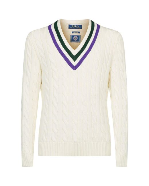 Polo Ralph Lauren White Cable Knit Wimbledon Sweater for men