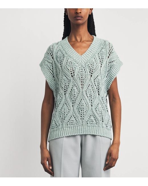 Eleventy Blue Cotton-Blend V-Neck Sweater