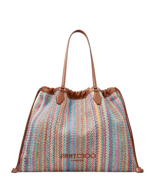 Jimmy Choo Brown Large Raffia Drawstring Tote Bag