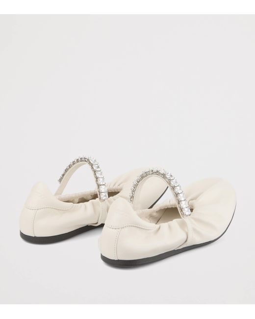 Jimmy Choo White Jade Embellished Leather Ballet Flats