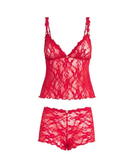 Skims Red Stretch Lace Triangle Camisole And Shorts Set