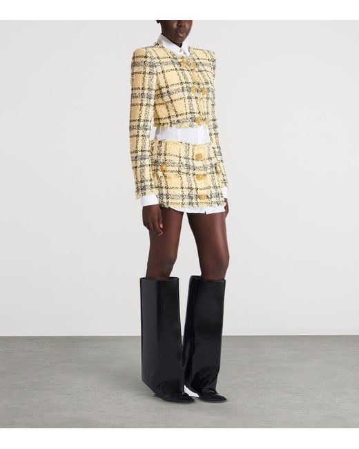 Balmain Metallic Tweed Sequinned Check Mini Skirt
