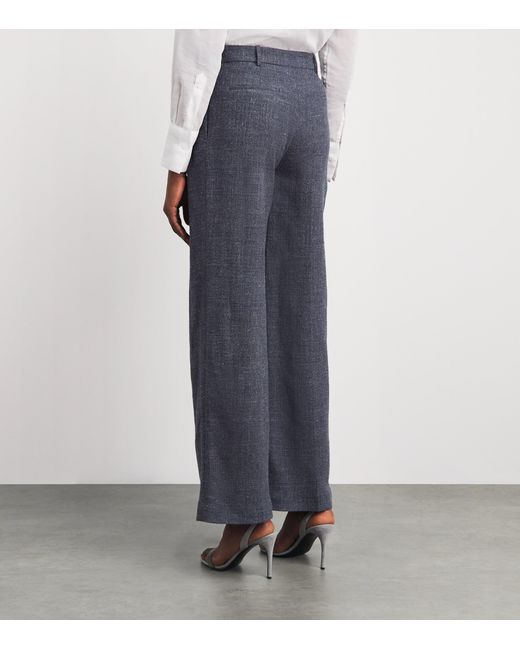 Eleventy Blue Wool-Linen-Blend Straight Trousers