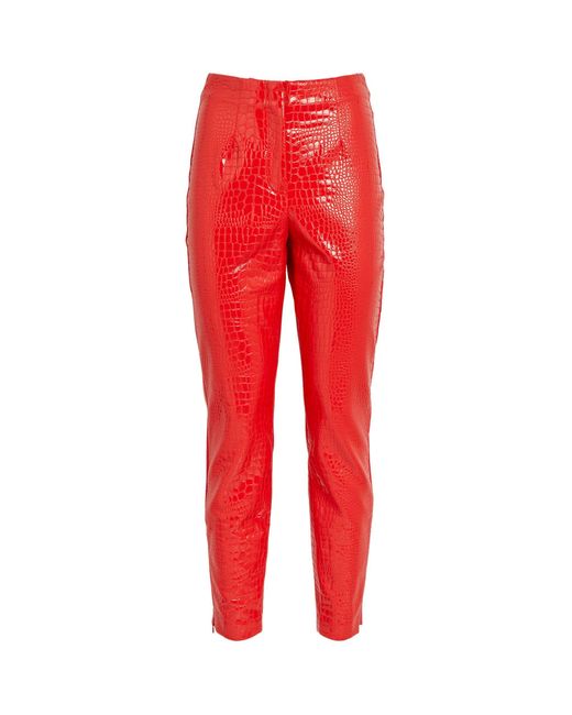 ROTATE BIRGER CHRISTENSEN Red Croc-embossed Faux Leather Leggings