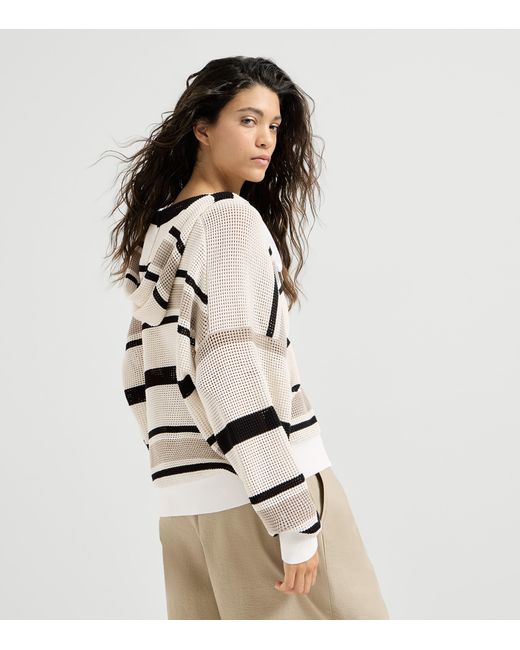 Brunello Cucinelli White Cotton Stripe Zip-Up Hoodie