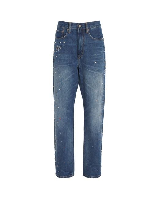 Polo Ralph Lauren Blue Embellished Relaxed Straight Jeans