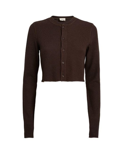 ADANOLA Brown Cropped Waffle Cardigan