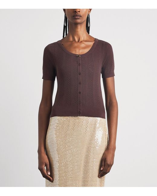 Sandro Purple Pointelle Short-Sleeve Cardigan