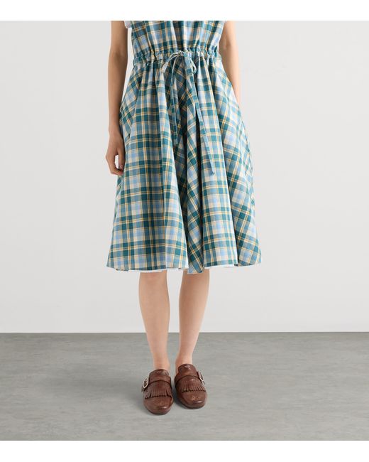 Prada Blue Cotton Check Shirt Dress