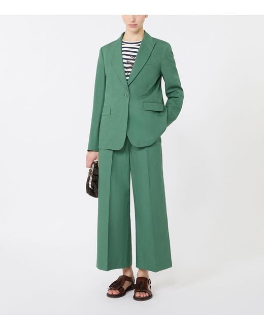 Weekend by Maxmara Green Cotton-Linen Wide-Leg Cropped Trousers