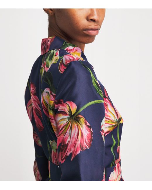 Carolina Herrera Blue Silk Floral Trench Gown