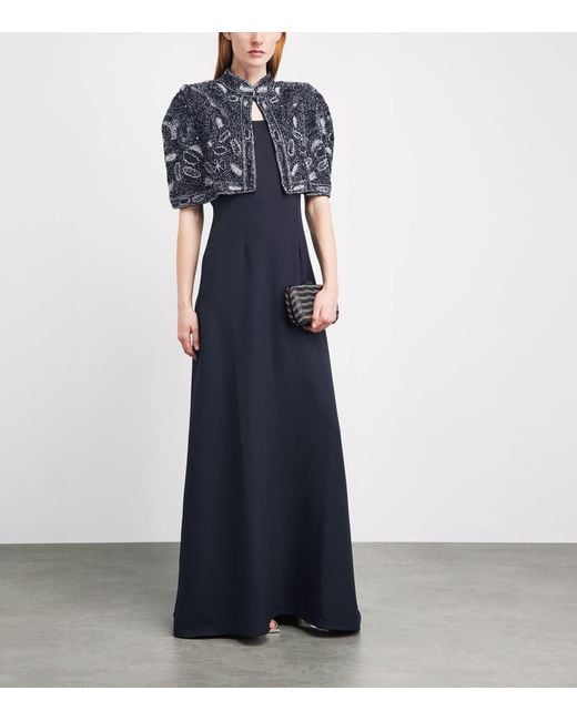 Raishma Blue Embellished Giselle Cape Gown
