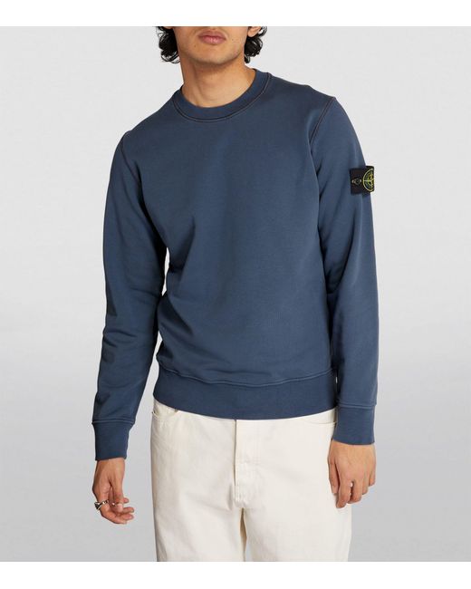 Stone Island Blue Cotton Fleece Compass Logo Sweatshirt for men
