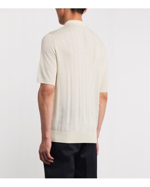 Isaia White Wool-Silk-Cashmere Knit Polo Shirt for men