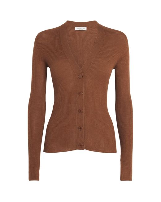 Johnstons Brown Superfine Cashmere V-Neck Cardigan