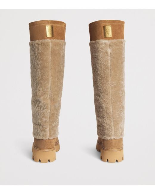Eleventy Natural Sheepskin Knee-High Boots