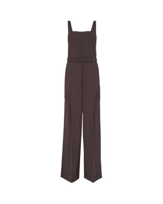 Brunello Cucinelli Purple Virgin Wool-Blend Belted Jumpsuit