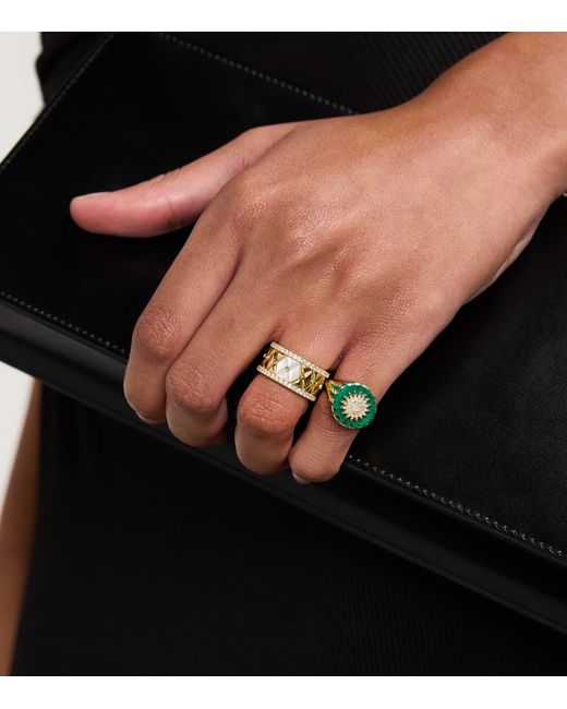 L'Atelier Nawbar Metallic Small, Diamond, Emerald And Pearl Bond Street Ring