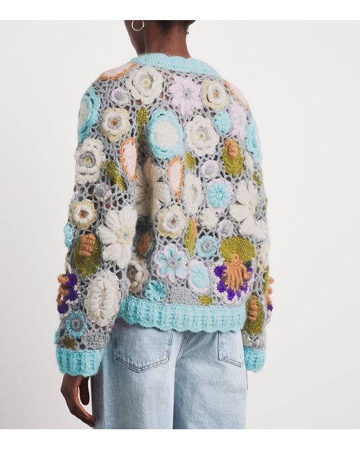 Ganni Blue Mohair-Blend Dreamy Floral Sweater