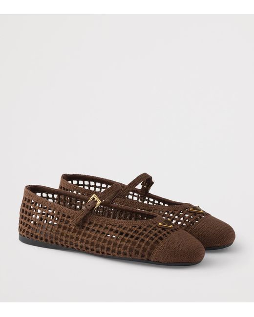 Prada Brown Crochet Triangle Ballet Flats