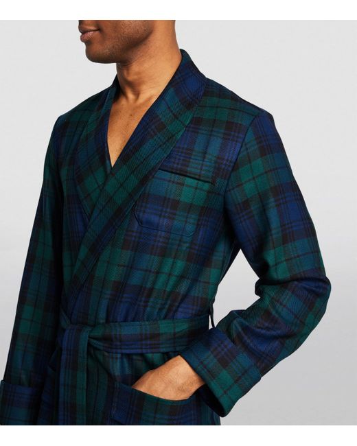 Derek Rose Blue Wool Tartan Robe for men